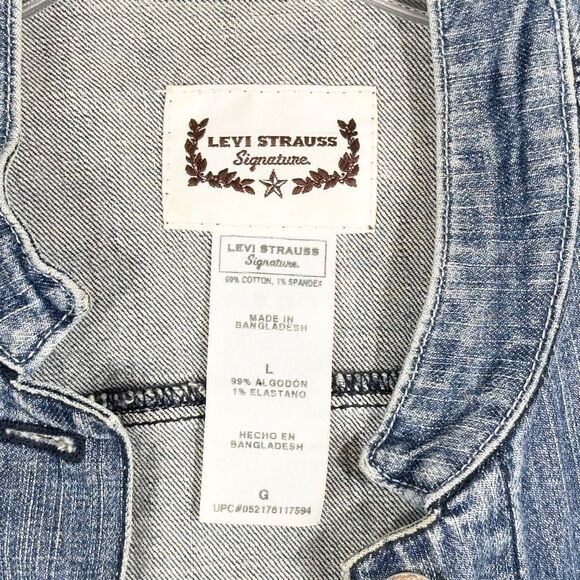 Levi Strauss Large Denim Jacket Blue Jean Button Down Cotton Stretch 361 - Picture 8 of 9